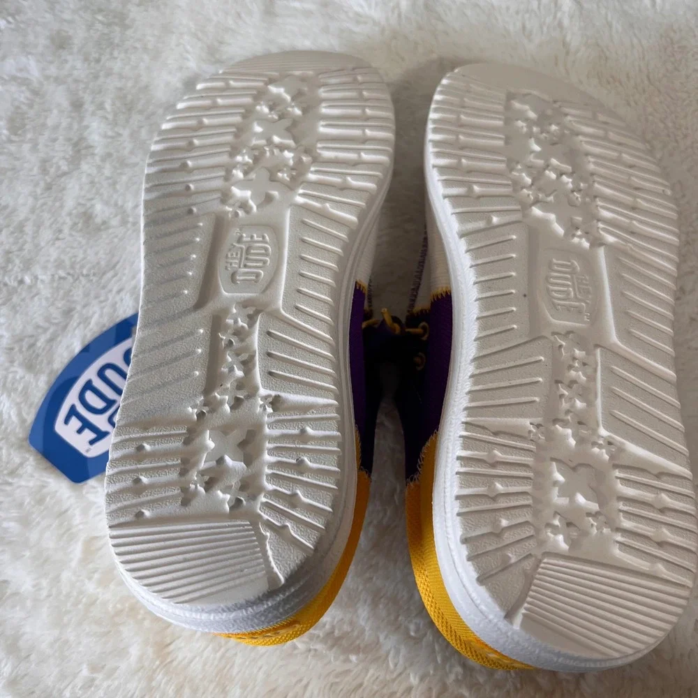 HEYDUDE‎ Men Wally Tri LSU Purple Gold Slip On Shoes Size 11 NWT - Picture 10 of 11